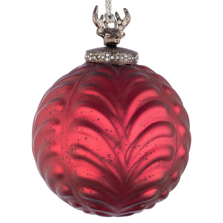 Set 12 globuri brad Craciun sticla rosie Decorum Ø10x13h