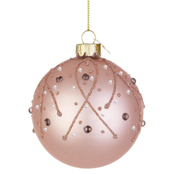 Set 12 globuri brad Craciun sticla roz Sakura Ø 8 cm