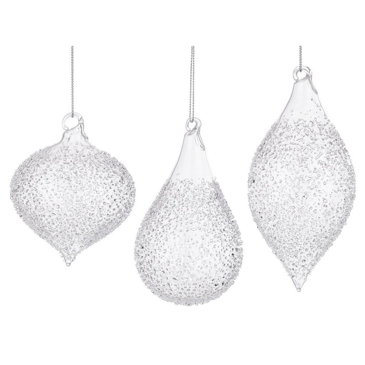 Комплект 12 стъклени прозрачни коледни топки за елха Saturno 7x7x11, 1ч, 7, 9x7, 9x9, 5ч, 7, 1x7, 1x14ч