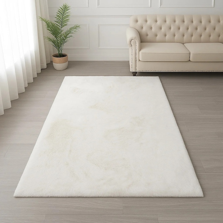 Covor 60 x 150 cm Pufos Blana Livario Softdream Ivory White, Certificat Oeko, Densitate 2.5KG/m2, Grosime 39 mm, Numar noduri pe m2 29000 Modern