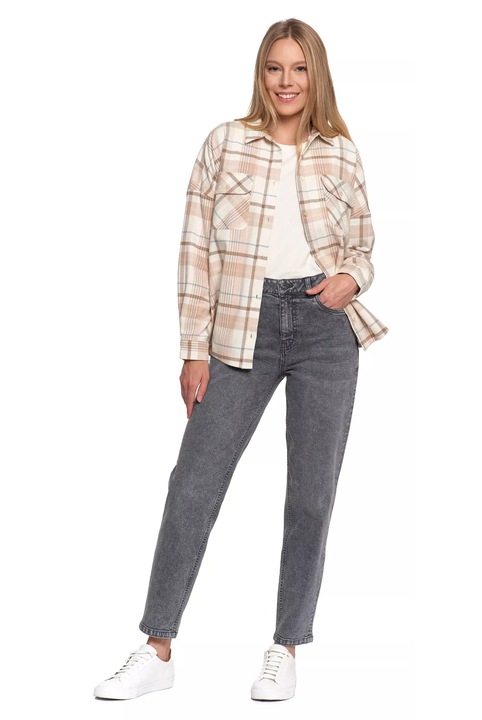 Camasa flanela dama, Moraj, carouri, bumbac, bej