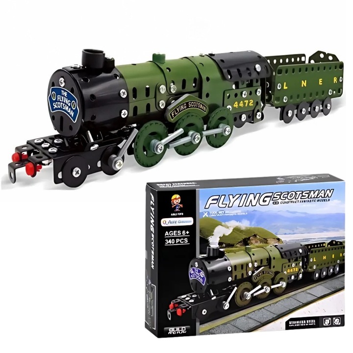Model De Asamblare Locomotiva, Multicolor, 26.5x34.5x6 cm, Calitate Inalta Din Elemente Metalice, Set Gata De Utilizare, Fara Necesitatea Lipirii, Instructiuni De Asamblare, Destinat Copiilor Peste 6 Ani, 340 De Piese