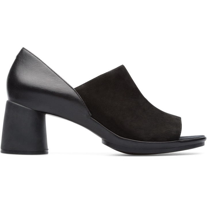 Camper, Pantofi din piele cu varf decupat si toc masiv Upright, Negru