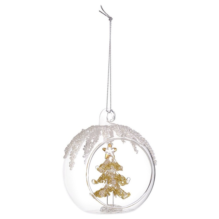 Set 6 globuri brad Craciun Bradut sticla transparenta aurie Jeliel Ø 8 cm