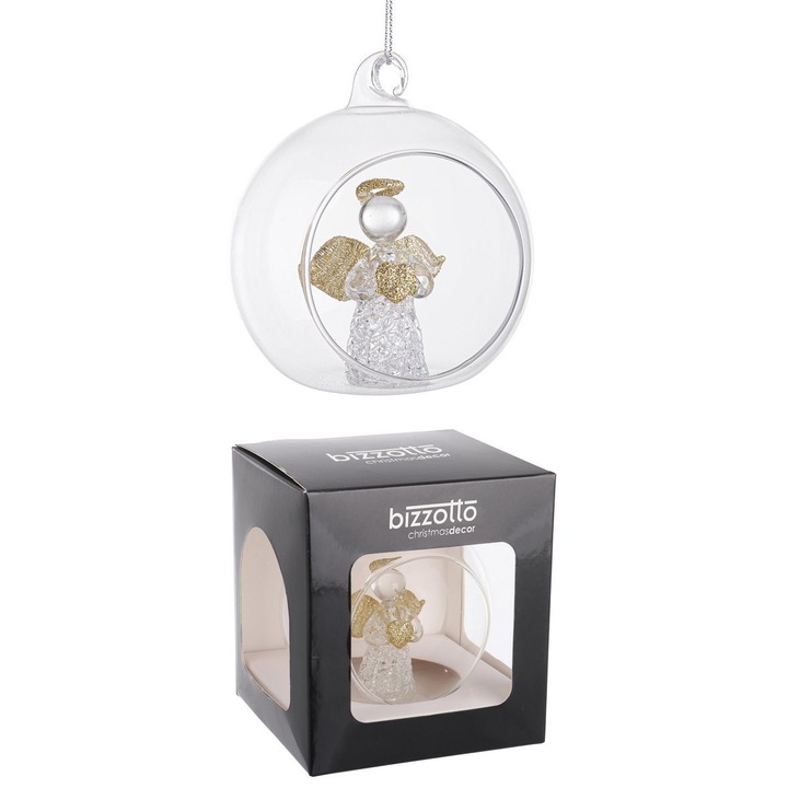 Set 6 globuri brad Craciun Inger sticla aurie transparenta Jeliel Ø 8 cm