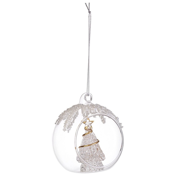 Set 6 globuri brad Craciun sticla transparenta aurie Jeliel Ø 8 cm