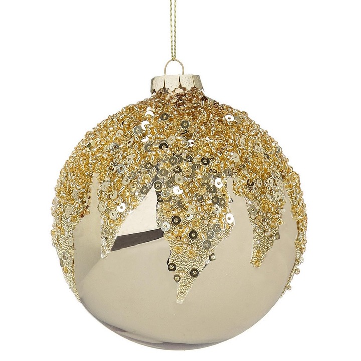 Set 8 globuri brad Craciun sticla paiete aurii Triumph Ø 10 cm