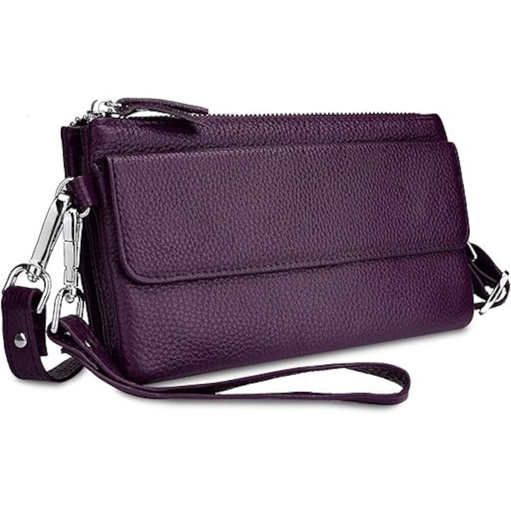 Női bőr crossbody táska, YALUXE, RFID védelemmel, 3 rekesszel, 8 kártyatartóval, 7,67"x1,49"x4,33"
