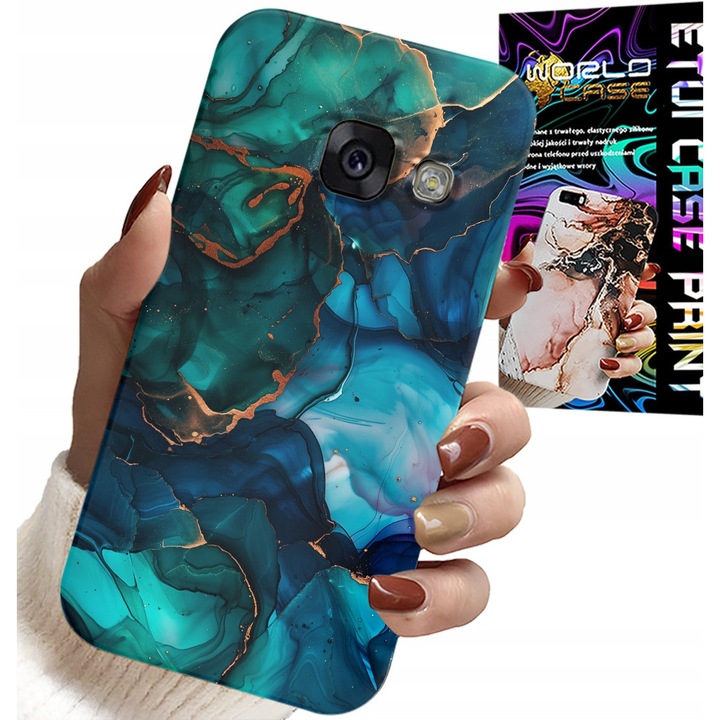 Tok Samsung A5 2017-hez, World Case, kék-zöld márvány design, szilikon