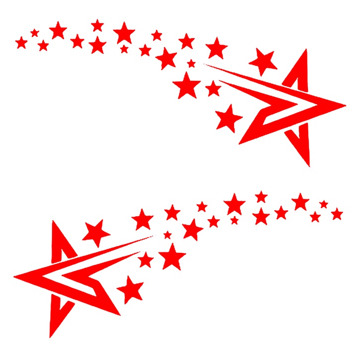 Set 2 stickere auto, stea meteorica, rezistente la apa si UV, rosu