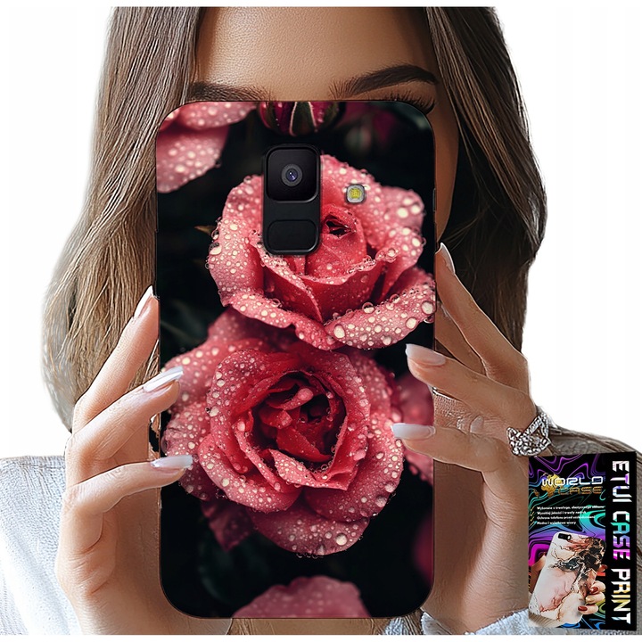 Tok Samsung A6 2018-hoz, World Case, rózsaszín rózsák, virágmintás, szilikon