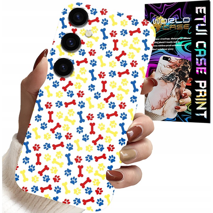 Telefontok, World Case, Bone Paws Dog Patrol mintával, szilikon, Samsung Galaxy A05S-hez, edzett üveg mellékelve