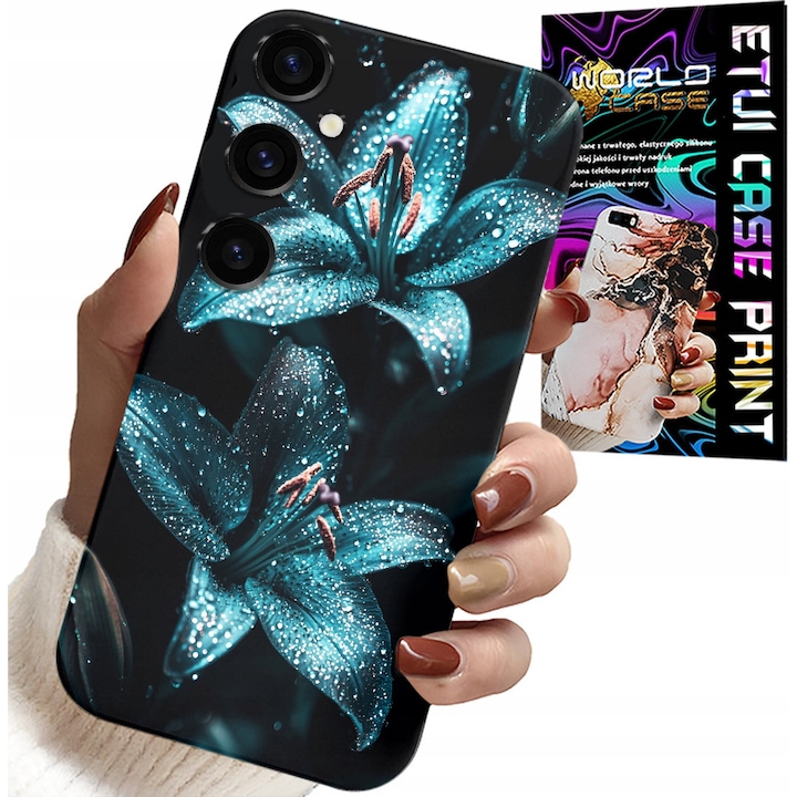 Tok Samsung Galaxy S24-hez, World Case, türkiz, virágok, szilikon