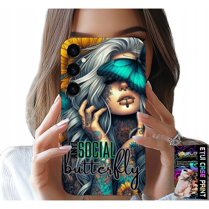 Tok Samsung Galaxy S24 Plus-hoz, World Case, pillangó mintával, rózsaszín, szilikon