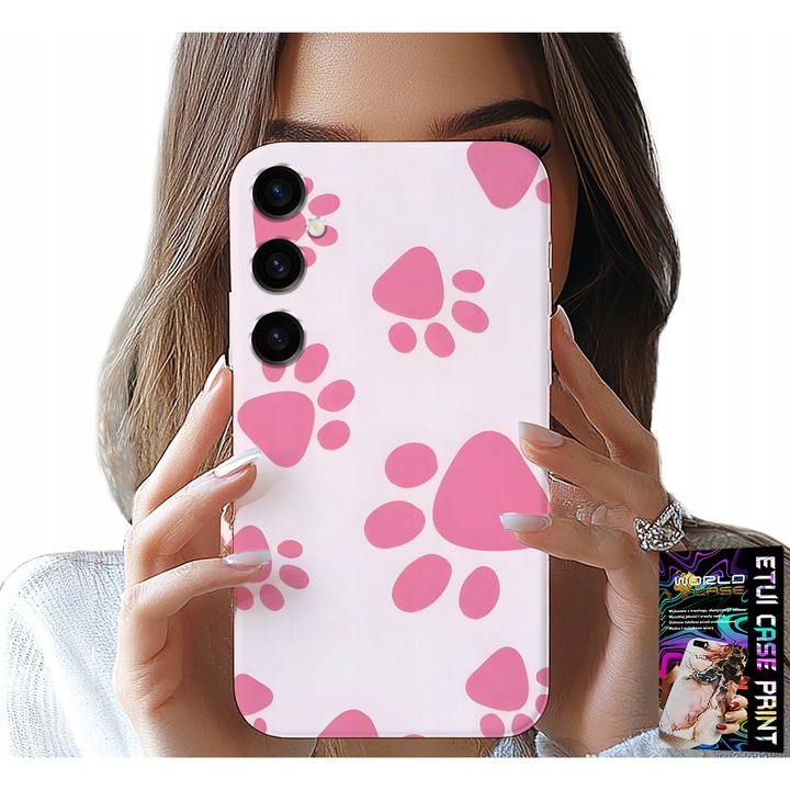 Tok Samsung Galaxy S24 Plus-hoz, rózsaszín, szilikon, kutyalábnyom mintás