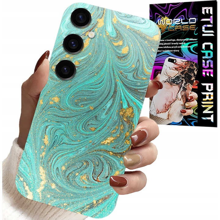 Carcasă Samsung Galaxy M35, World Case, márvány mintás, szilikon, edzett üveggel szettben