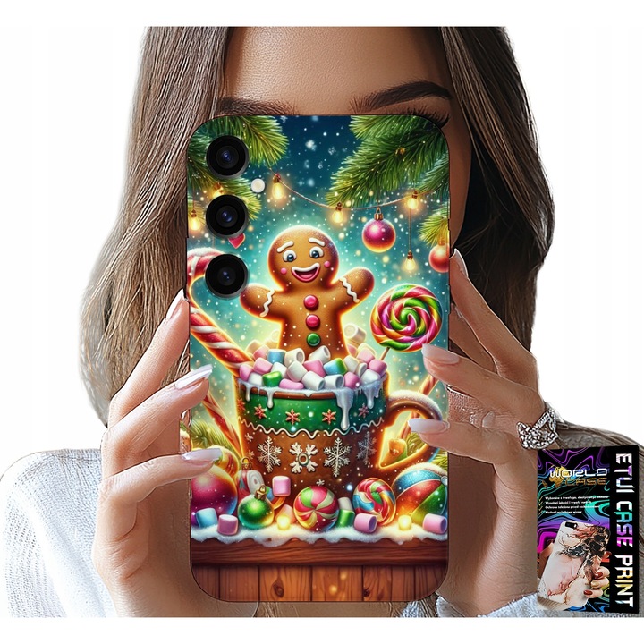 Tok Samsung Galaxy A55 5G-hez, World Case, mézeskalács karácsonyi modell, szilikon, üvegkészlettel