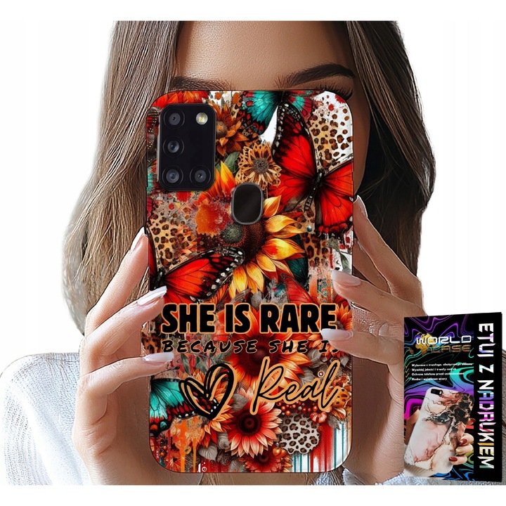 ETUI SAMSUNG GALAXY A21s-hez - SHE IS RARE, SUNDAYS, FLOWERS, MOTILS