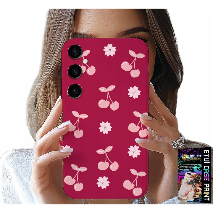 Telefon tok, World Case, Samsung Galaxy M55 5G, cseresznye bordó háttéren, szilikon