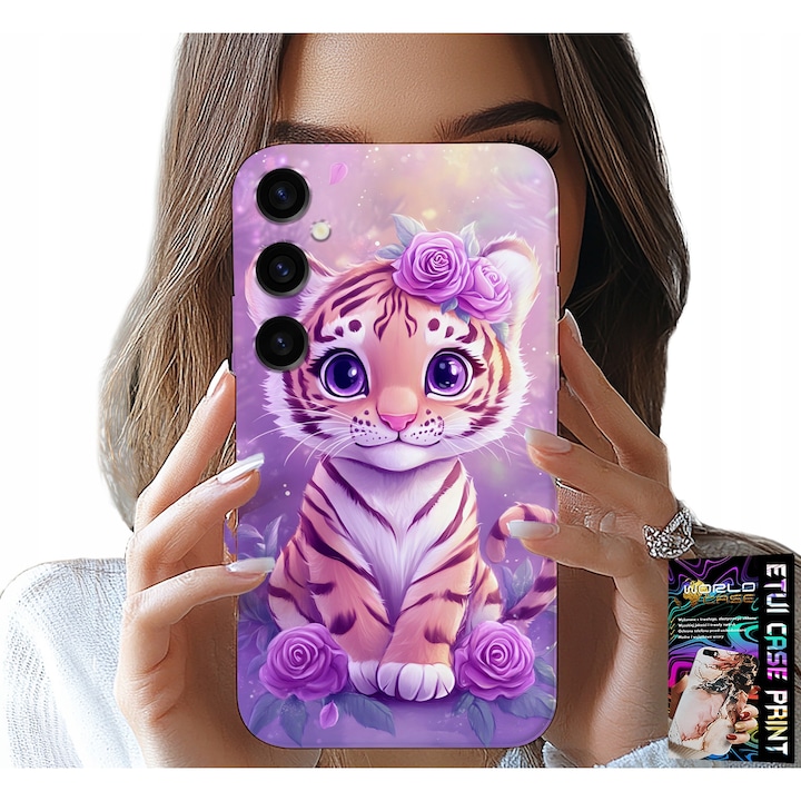 Telefontok, World Case, aranyos tigris rózsaszín alapon, szilikon, Samsung Galaxy S25-höz