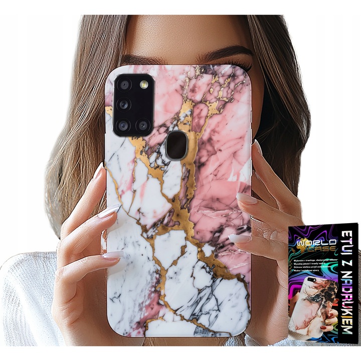 TOK SAMSUNG GALAXY A21s-hez - PINK FEHÉR MÁRVÁNY, KŐ DESIGN