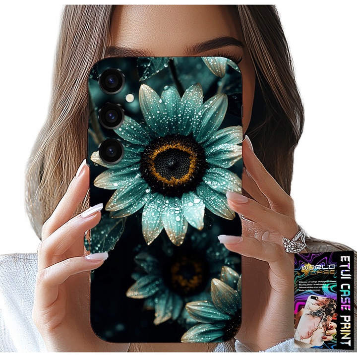 Carcasa pentru telefon, World Case, Samsung Galaxy A15 4G, imprimare floare gerbera, albastru, silicon