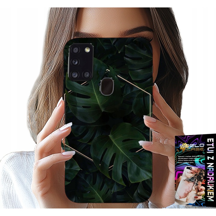 Tok Samsung Galaxy A21s-hez - elegáns levélmintás divatos tok