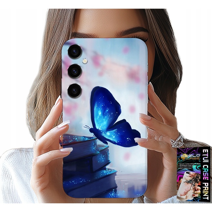 Husă pentru telefon, World Case, Samsung Galaxy A55 5G, imprimare fluture albastru, silicon
