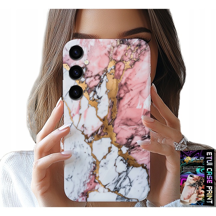 Husa pentru Samsung Galaxy A25 5G, World Case, szilikon, rózsaszín és fehér márvány, kőminta