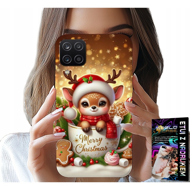 Telefontok, World Case, Samsung Galaxy A22 5G, karácsonyi rénszarvas mintás, szilikon, többszínű