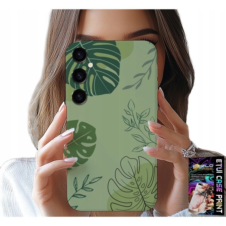 Telefontok, World Case, virágos, szilikon, zöld levelek, Samsung Galaxy A24 4G-hez