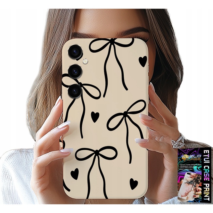 Carcasa telefon pentru Samsung Galaxy A15, World Case, cauciuc bej, design cu fundiță