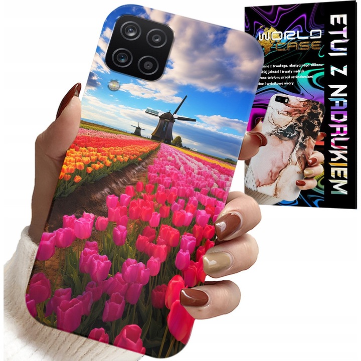 Husa pentru Samsung Galaxy A22 5G, World Case, színes tulipánmező nyomattal, szilikon