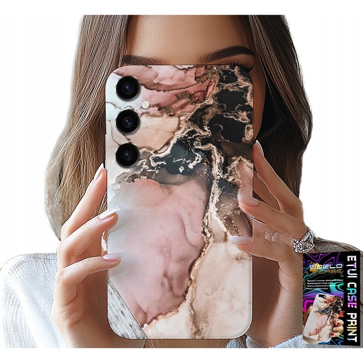 Carcasa pentru Samsung Galaxy A55 5G, World Case, imprimeu elegant marble, silicon, set cu sticlă