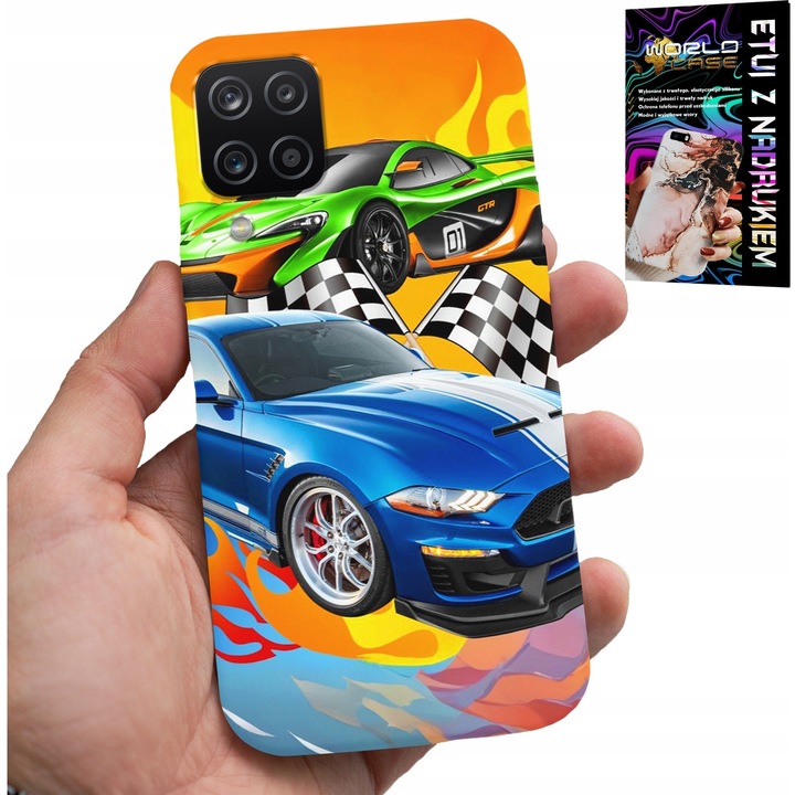 Tok Samsung Galaxy A22 5G telefonhoz, World Case, autóverseny mintás, szilikon, gyerekeknek