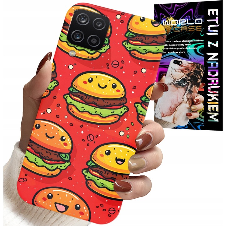 Tok Samsung Galaxy A22 5G-hez, World Case, burger mintás, szilikon, többszínű