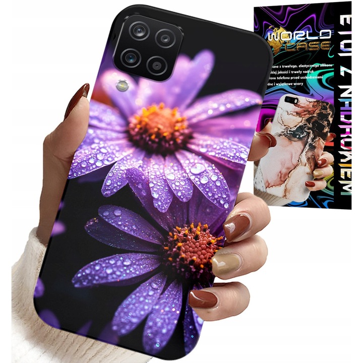 Telefon tok, World Case, Samsung Galaxy A22 5G, rózsaszín virágmintás, szilikon