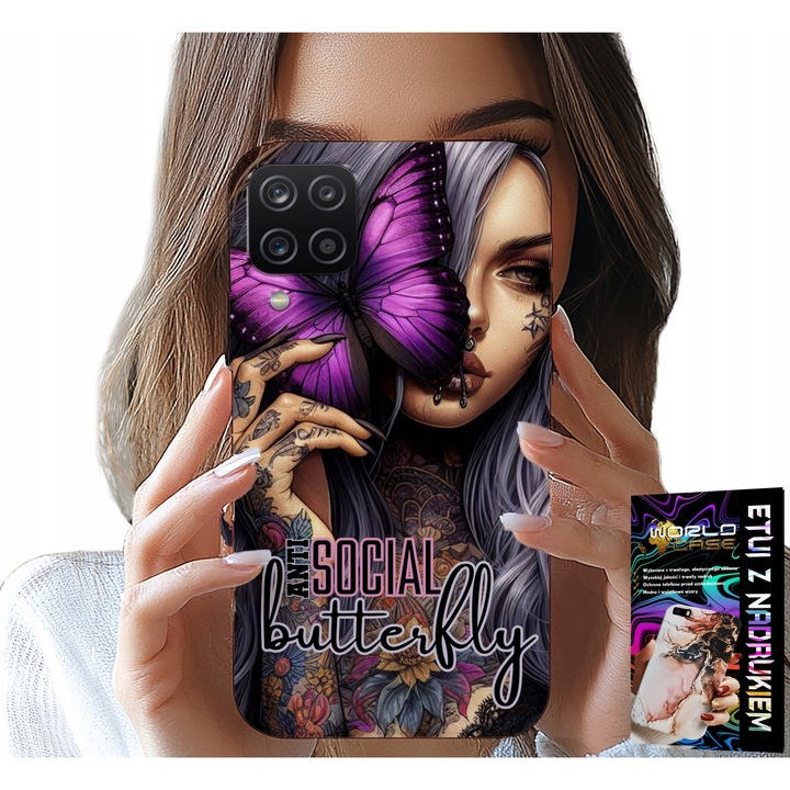 Tok Samsung Galaxy A22 5G-hez, World Case, anti social butterfly, rózsaszín, szilikon