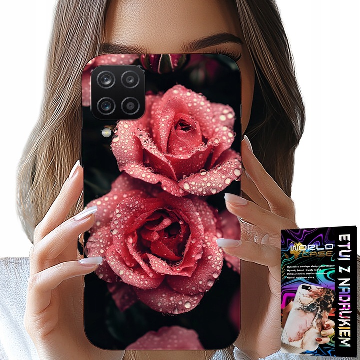 Tok Samsung Galaxy A22 5G-hez, World Case, rózsaszín rózsák, virágmintás, szilikon