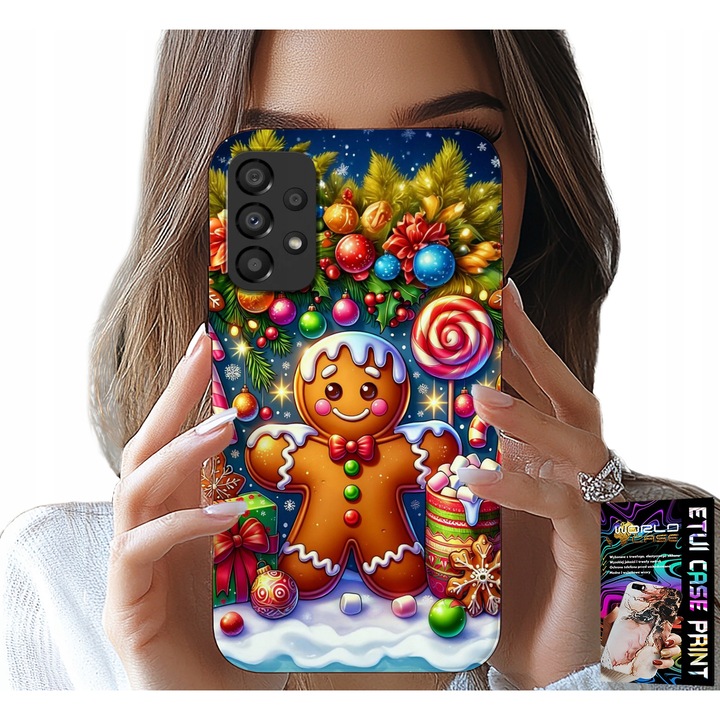 Tok Samsung A52/A52S-hez, World Case, mézeskalács és karácsonyi cukorka mintával, szilikon
