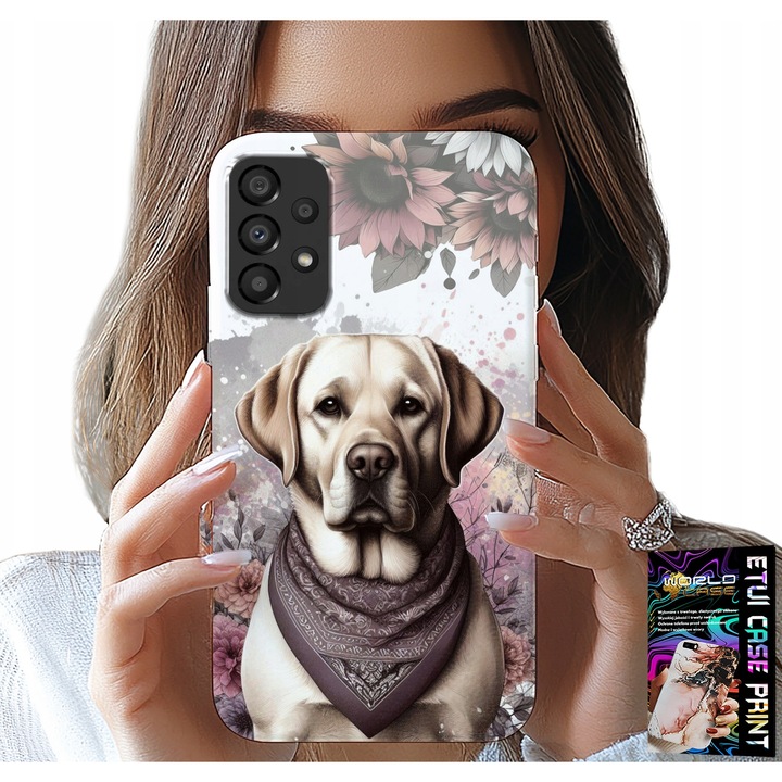 Carcasă telefon Samsung Galaxy A72, World Case, imprimeu câine husky, silicon, set cu sticlă temperată