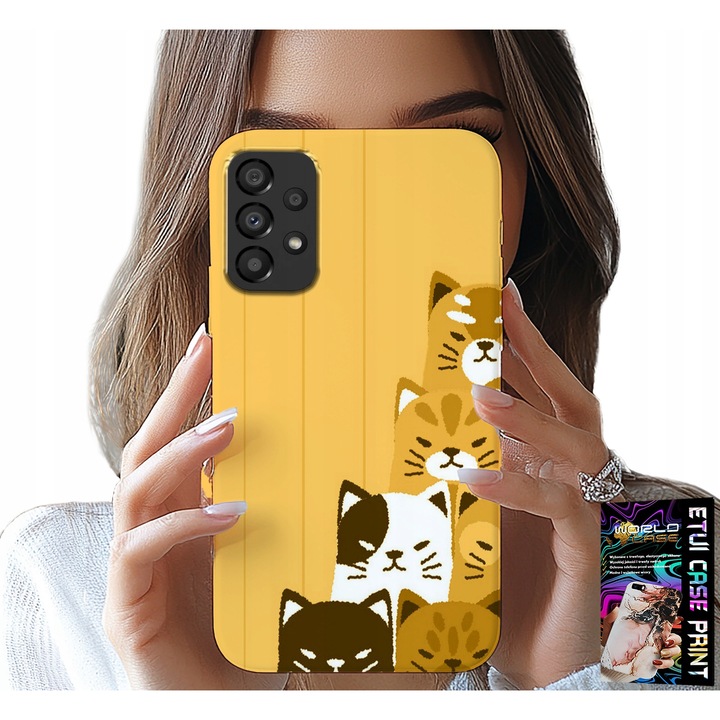Carcasa pentru Samsung Galaxy A72, World Case, model Love Cat, silicon, set cu sticlă