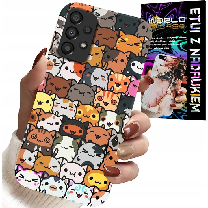 Caz pentru telefon, World Case, Samsung Galaxy A72, imprimeu cu pisici, silicon