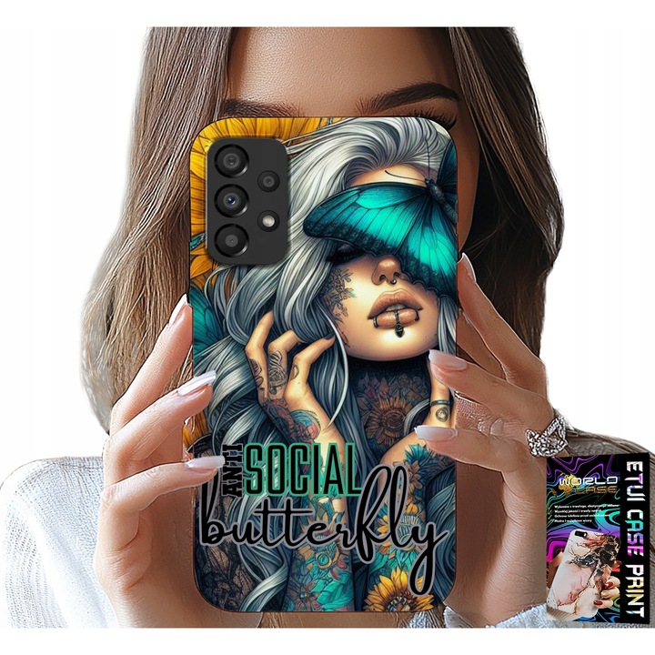 Carcasa pentru telefon, World Case, Samsung Galaxy A72, design fluture, anti-zgarieturi, multicolor