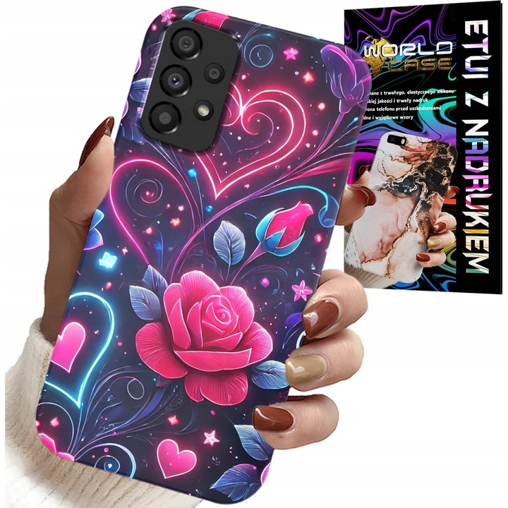 Carcasa Samsung Galaxy A72, World Case, inimă, trandafir, set cu sticlă