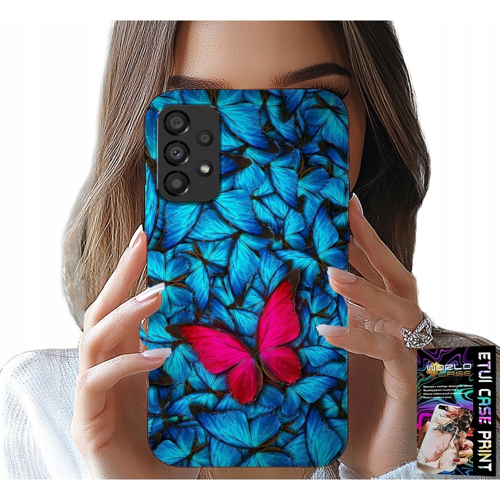 Carcasa pentru telefon, World Case, fluture albastru, model feminin, silicon, compatibil Samsung Galaxy A72