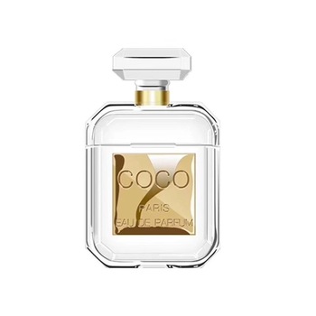 Husa de protectie si suport pentru Apple Airpods tip sticluta de parfum Coco Transparenta cu lantisor Auriu (NU INCLUDE CASTILE) Husa de protectie si suport pentru Apple Airpods tip sticluta de parfum Coco Transparenta cu lantisor Auriu (NU INCLUDE CASTILE)