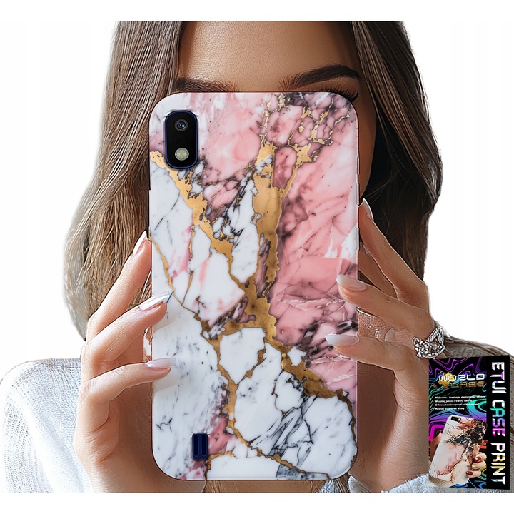 Telefontok, World Case, Samsung A10, rózsaszín és fehér márvány nyomtatás, szilikon