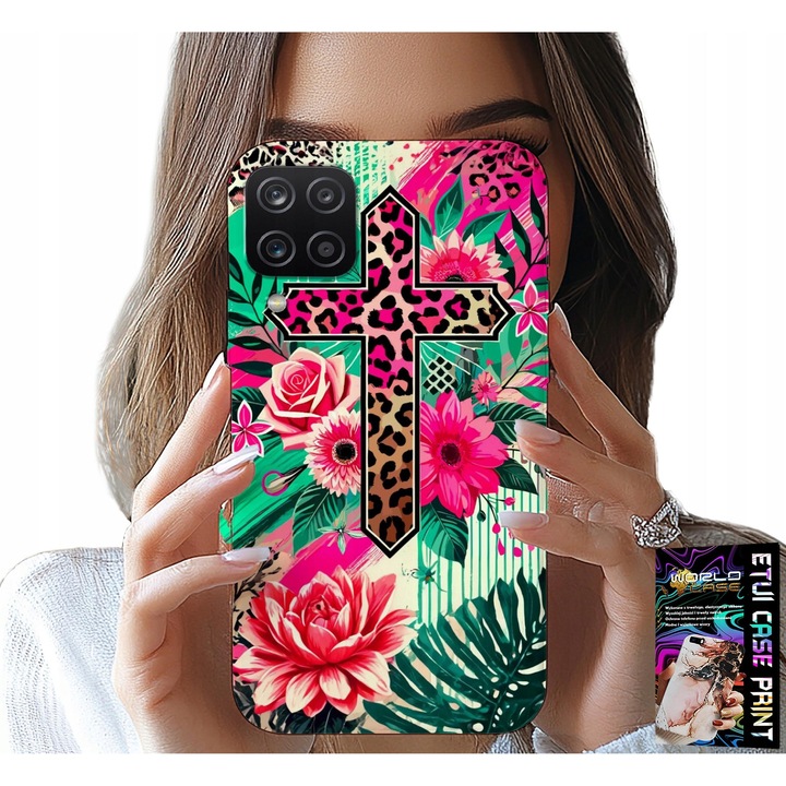 Carcasă pentru telefon Samsung A12/M12, World Case, roz, silicon, imprimeu cruce Isus
