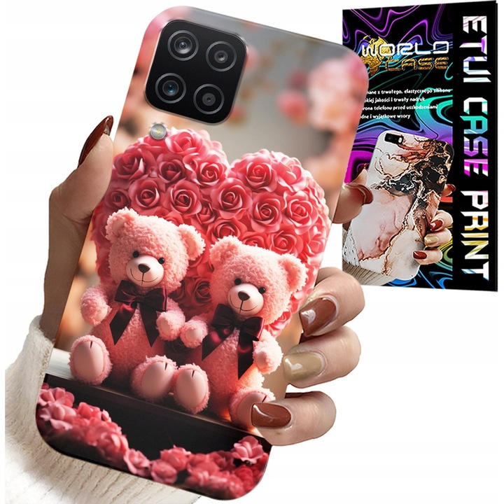 Carcasă telefon Samsung A12/M12, World Case, imprimeu teddy bear, roz, silicon